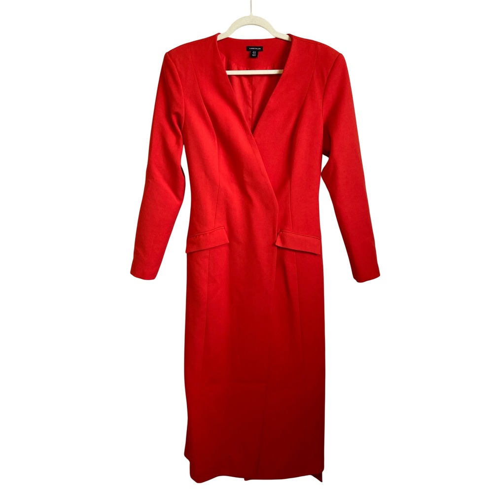 Karen Millen Red Long Sleeve V-Neck Wrap Midi Dress Size US 10